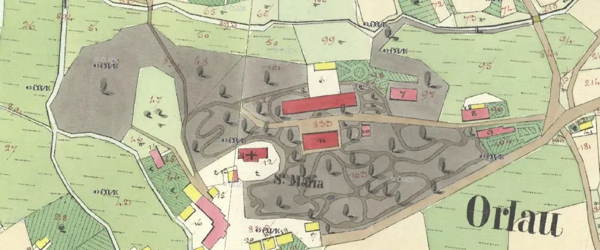 Katastrální mapa areálu z první poloviny 19. století